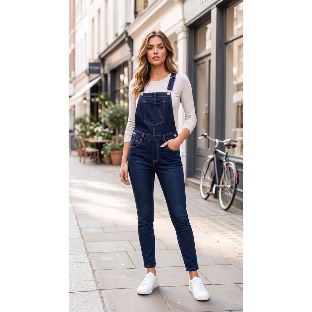 Levis Womens Skinny Denim Overalls Dark Indigo Blue Stretch Dungarees Size M